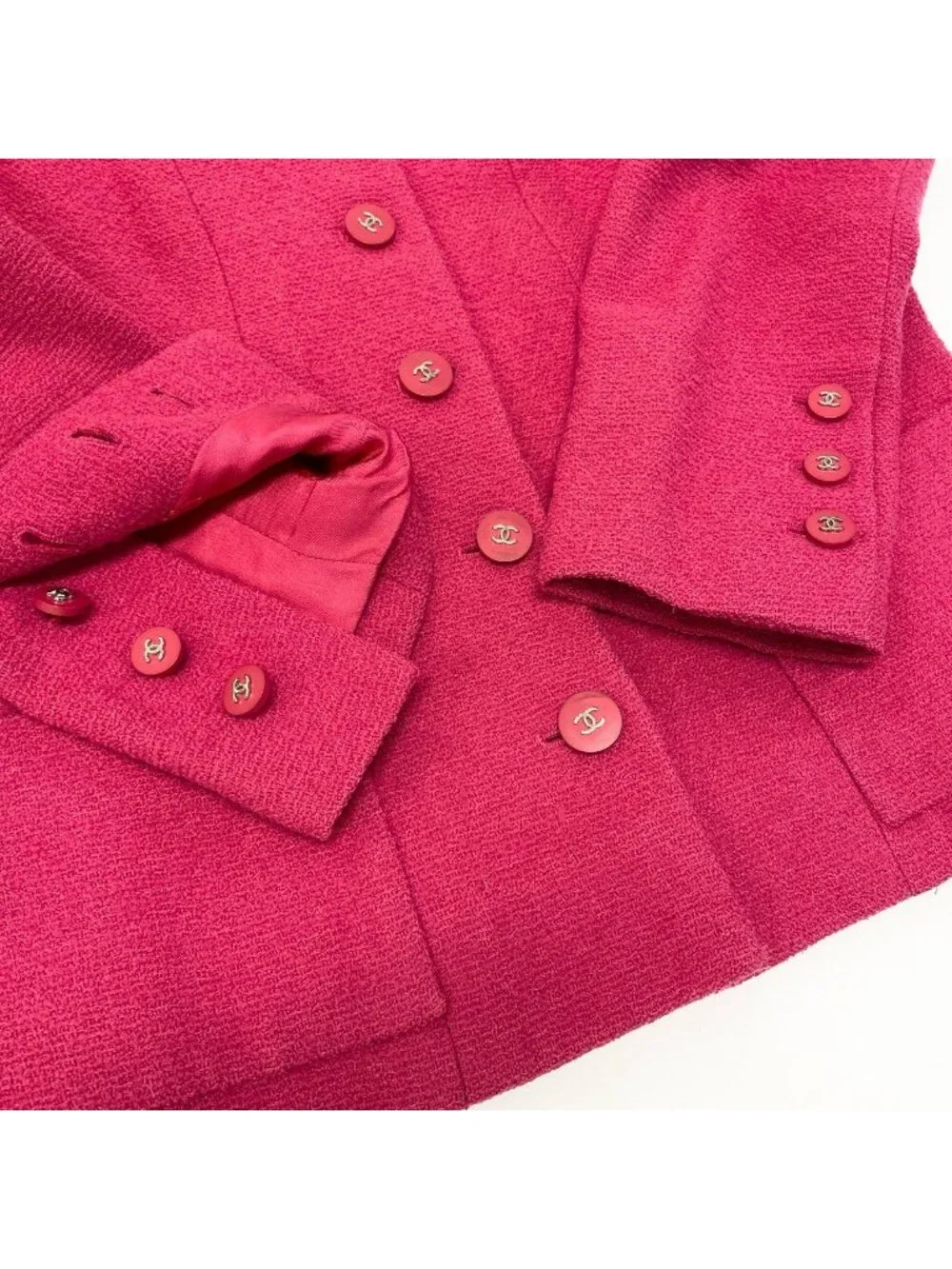 Chanel Tweed Jacket CC Logo Button 38 Pink